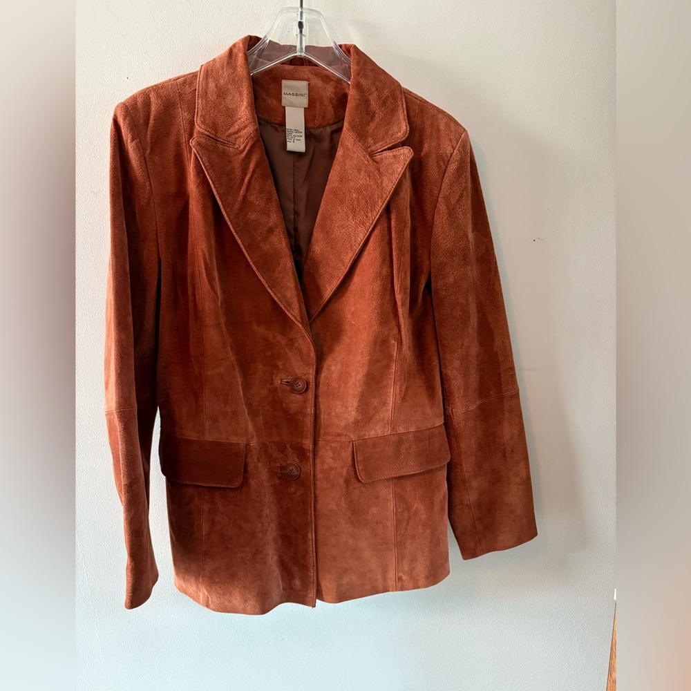 Vintage Massini Women's Genuine Suede Rust Color Blazer. Size S. Fitted 2 Button